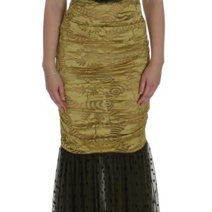 Dolce & Gabbana Gelb-schwarz geblümtes Spitzenkleid von Ricamo