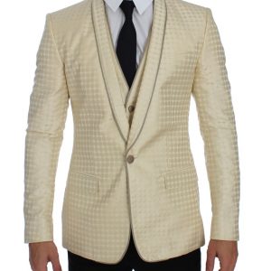 Dolce & Gabbana Beige gepunkteter Seidenblazer 2 Stück