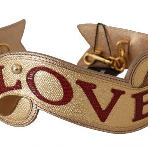 Dolce & Gabbana Gold Leder LOVE Patch Tasche Schulterriemen