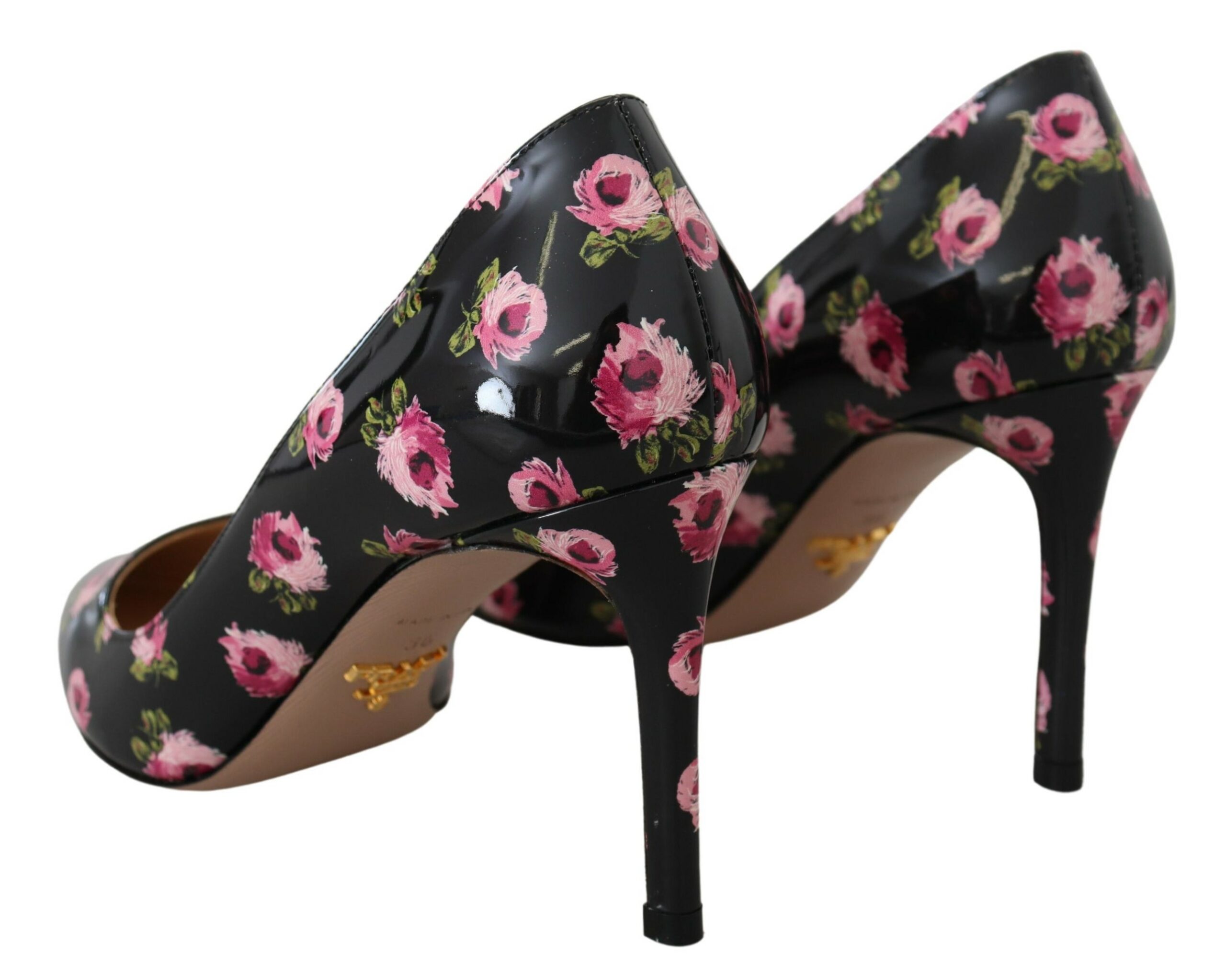 Prada Schwarzes Leder Floral Heels Stilettos Pumps – Bild 2