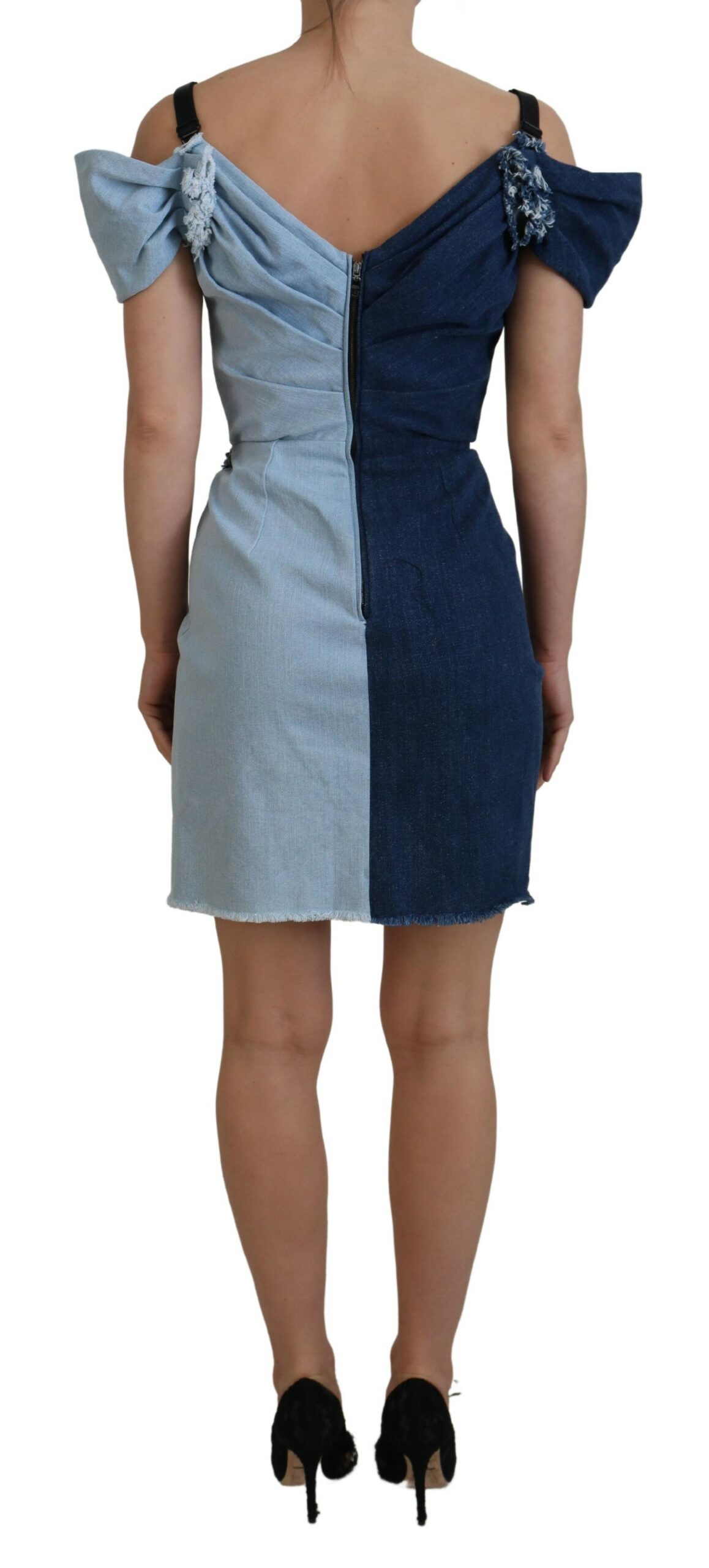 Dolce & Gabbana Zweifarbiges blaues Patchwork-Denim-Minikleid – Bild 3