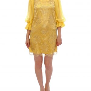 Dolce & Gabbana Gelbes Spitzen-Kristall-Minikleid