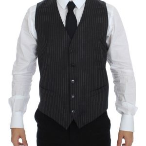 Dolce & Gabbana Graue gestreifte einreihige Wollweste