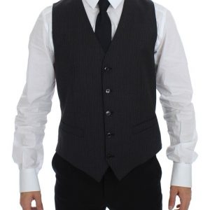 Dolce & Gabbana Graue gestreifte einreihige Wollweste