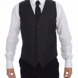 Dolce & Gabbana Grau gestreifte Woll-Logo-Weste Gilet Weste