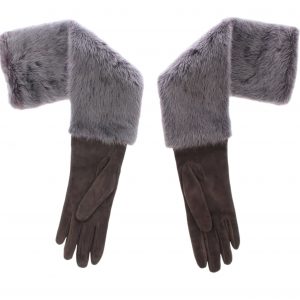 Dolce & Gabbana Graue Nerzfell-Lammfell-Wildleder-Handschuhe