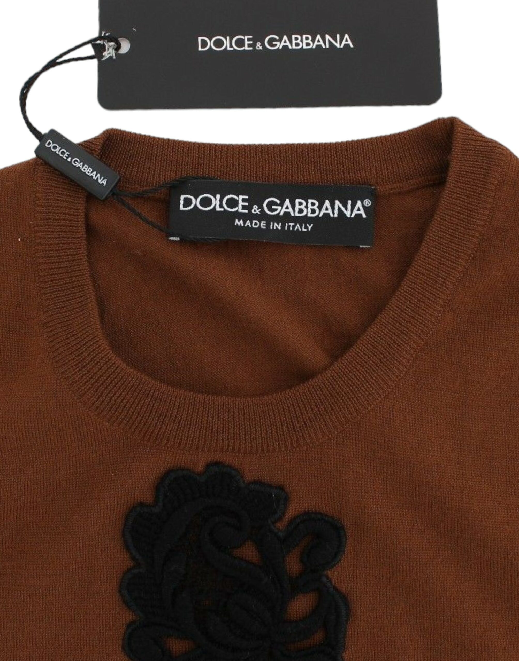 Dolce & Gabbana Braun Wolle Schwarz Spitze Weste Pullover Top – Bild 6