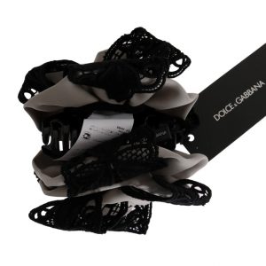 Dolce & Gabbana Graue Seide Schwarze Spitze Haar Kralle