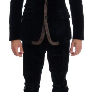 Dolce & Gabbana Blauer Samtanzug mit zwei Knöpfen, schlank, 3-teilig