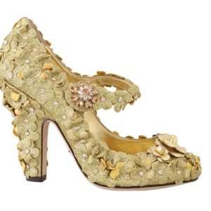 Dolce & Gabbana Gold Floral Kristall Mary Janes Pumps