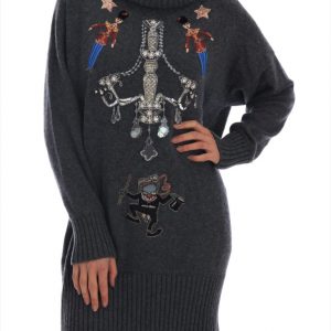 Dolce & Gabbana Fairy Tale Crystal Gray Kaschmirpullover