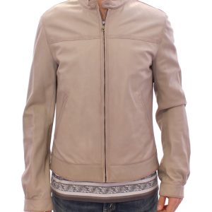 Dolce & Gabbana Beige Lederjacke Bikermantel