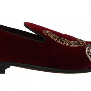 Dolce & Gabbana Bordeaux Samt Loafers Gun Horseshoe Schuhe