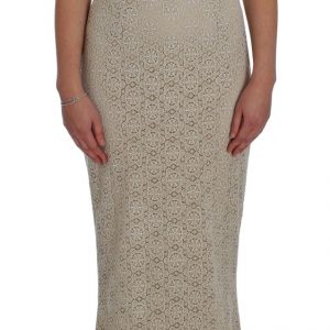 Dolce & Gabbana Beige Ricamo Baumwoll-Etuikleid mit Ausschnitt