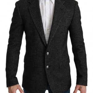 Dolce & Gabbana Graue karierte Jacke mit schmalem Schnitt Blazer