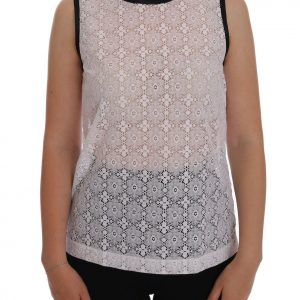Dolce & Gabbana Weißes geblümtes Nylon-Tank-T-Shirt mit Spitze