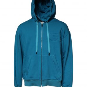 Dolce & Gabbana Blaues Logo-Sweatshirt aus Baumwolle mit Kapuze Pullover