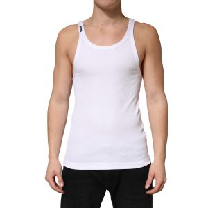 Dolce & Gabbana Weißes geripptes ärmelloses Tanktop aus Baumwolle