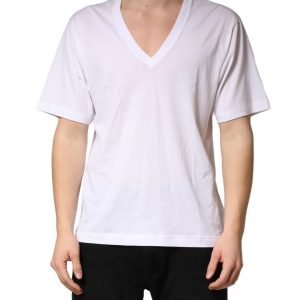 Dolce & Gabbana Weißes Baumwoll-Basic-T-Shirt mit V-Ausschnitt für Herren