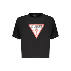 Guess Jeans Schwarzes Baumwoll-T-Shirt für Damen