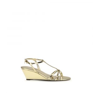 Prada Gold Calf Leather Bos Taurus Keilabsatz-Sandalen
