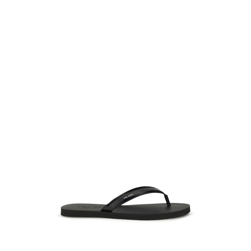 Prada Schwarze Bos Taurus Kalbsleder-Flip-Flop-Sandalen