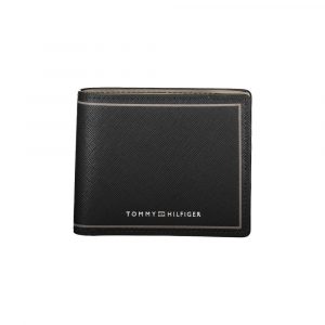 Tommy Hilfiger Schwarzes Leder Portemonnaie mit zwei Karten